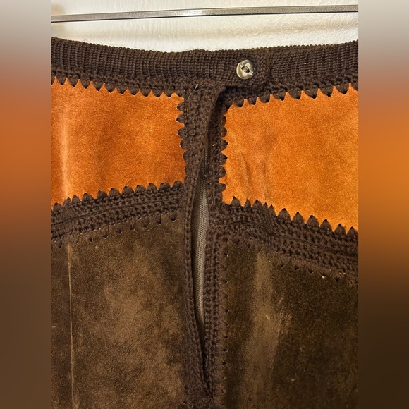 VTG 70s Saks Fifth Avenue Patchwork Suede Maxi Skirt Boho Hippie Chevron Small - Picture 10 of 16